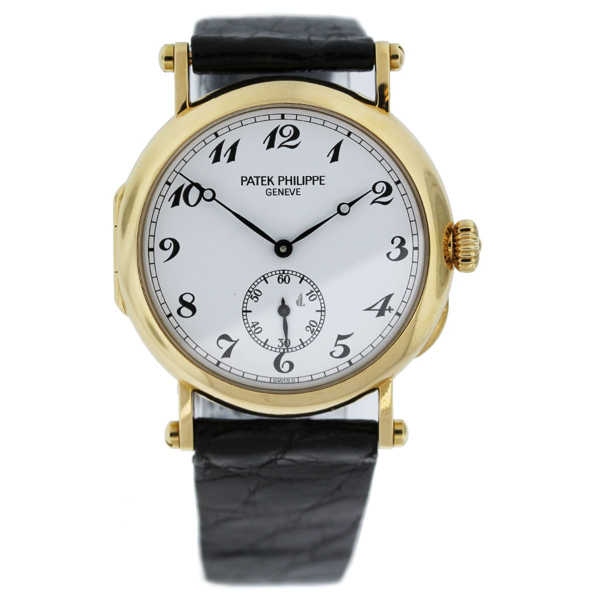 Fake Patek Philippe Calatrava White Dial Black Leather Strap Ladies Watch 3960J