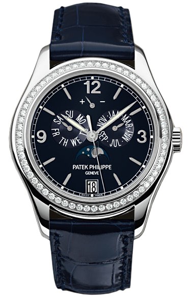 Fake Patek Philippe Complications Annual Calendar Blue Dial 18kt White Gold Diamond Blue Leather Men's Watch 5147G-001