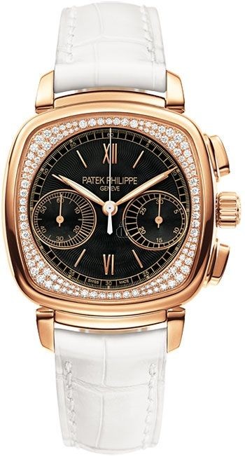 Fake Patek Philippe Complications Black and Diamond Dial Ladies Watch 7071R-010