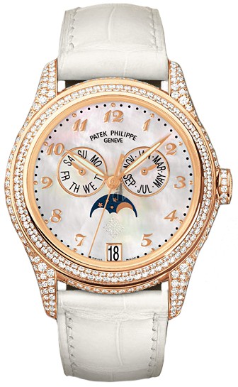 Fake Patek Philippe Complications Mother of Pearl 18kt Rose Gold Diamond Leather Ladies Watch 4937R