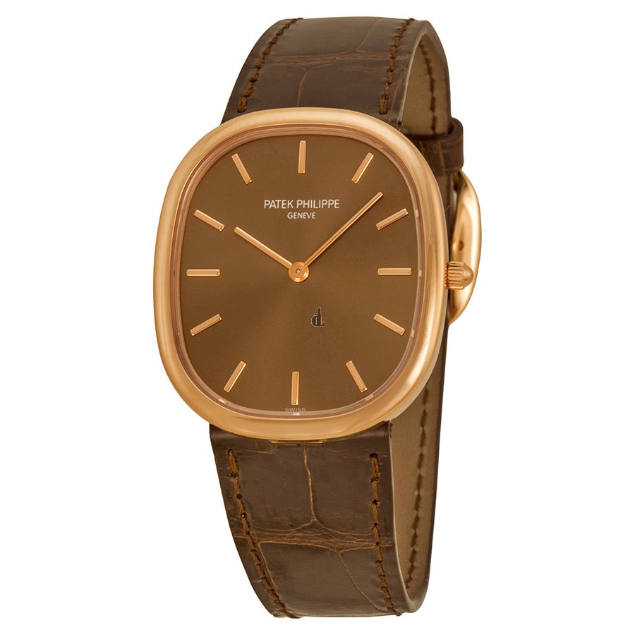 Fake Patek Philippe Golden Ellipse Automatic Brown Dial 18 kt Rose Gold Men's Watch 3738/100R/001