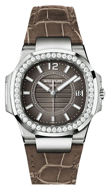 Fake Patek Philippe Nautilus Anthracite Gray, Brown Leather Ladies Watch 7010G-010