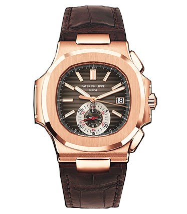 Fake Patek Philippe Nautilus Black-Brown Dial 18kt Rose Gold Case Matt Dark Brown Leather Men's Watch 5980R-001