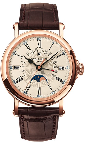 Fake Patek Philippe Perpetual Calendar 18kt Rose Gold Brown Leather Men's Watch 5159R-001