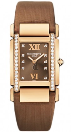 Fake Patek Philippe Twenty 4 Diamond Brown Dial Rose Gold Ladies Watch 4920R/001
