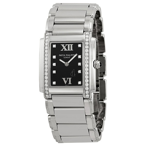 Fake Patek Philippe Twenty-4 Black Dial Steel Diamond Ladies Watch 4910-10A-001