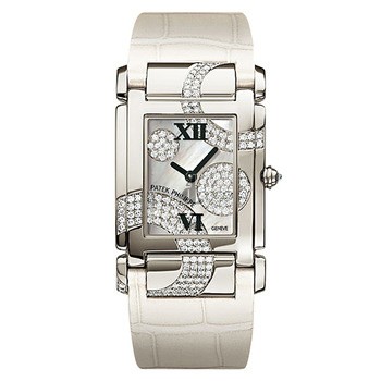 Fake Patek Philippe Twenty~4 Mother of Pearl Dial Leather Ladies Watch 4914G-001