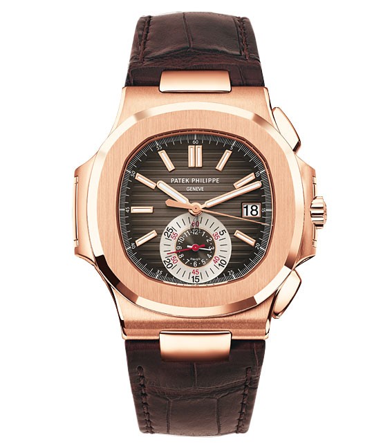 Fake Patek Philippe Black Brown Dial 18kt Rose Gold Brown Leather Mens Watch 5980R