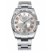 Fake Rolex Air-King White Gold Fluted Bezel Silver concentric dial 114234 SCAO.