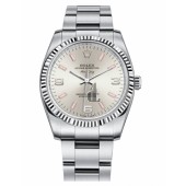 Fake Rolex Air-King White Gold Fluted Bezel Silver dial 114234 SPIO.