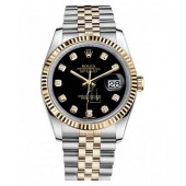 Fake Rolex Datejust 36mm Steel and Yellow Gold Black Dial 116233 BKDJ.