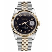 Fake Rolex Datejust 36mm Steel and Yellow Gold Black Sunbeam Dial 116233 BKSBRJ.