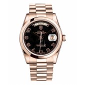 Fake Rolex Day Date Pink Gold Black Dial 118205 BKAP.