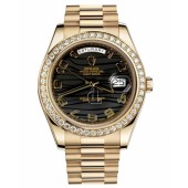 Fake Rolex Day Date II President Yellow Gold Black wave dial 218348 BKWAP.