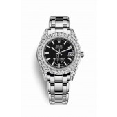 Rolex Pearlmaster 34 white gold lugs set diamonds 81159 Black Dial
