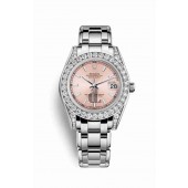 Rolex Pearlmaster 34 white gold lugs set diamonds 81159 Pink Dial