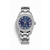 Rolex Pearlmaster 34 white gold lugs set diamonds 81159 Blue Dial