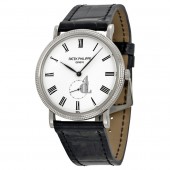 Fake Patek Philippe Calatrava White Dial 18 kt White Gold Men's Watch 5119G