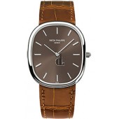 Fake Patek Philippe Golden Ellipse Brown Dial Brown Leather Men's Watch 3738/100G-012