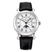 Fake Patek Philippe Perpetual Calendar Silver Dial 18kt White Gold Black Leather Men's Watch 5059G