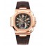 Fake Patek Philippe Black Brown Dial 18kt Rose Gold Brown Leather Mens Watch 5980R
